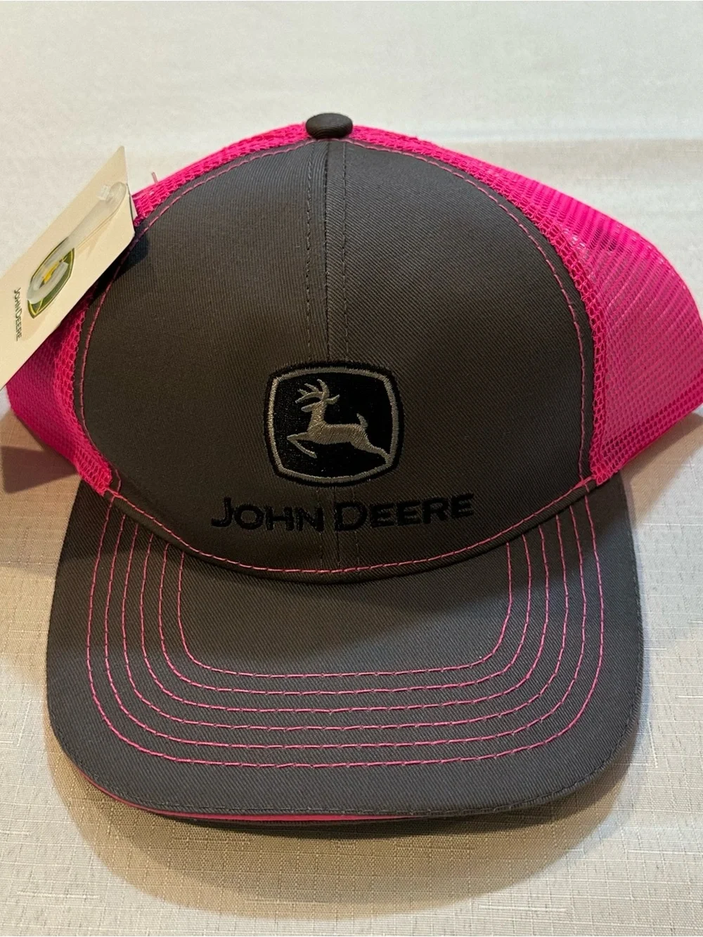 John Deere Pink Gray Mesh Trucker Hat NWT Snapback